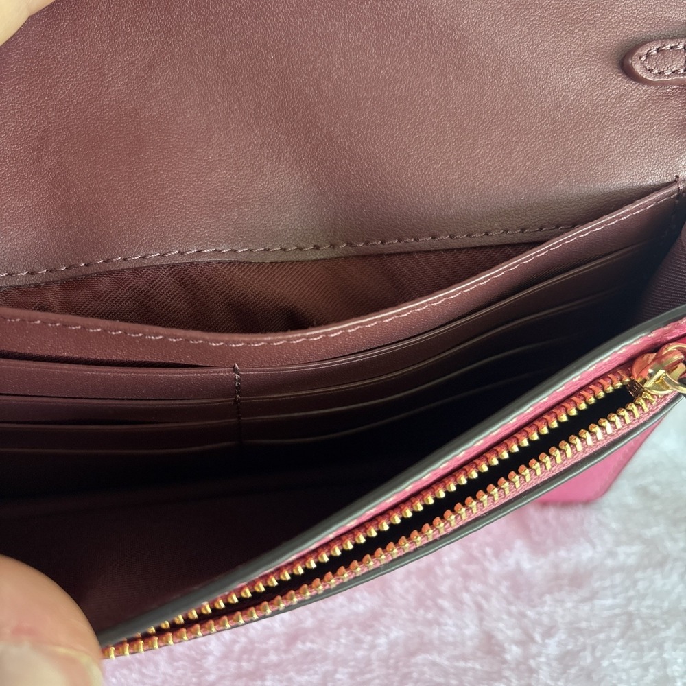COACH Anna Foldover Crossbody Clutch Pink Pebble Leather Trompe L'oeil CH181 - Picture 11 of 16